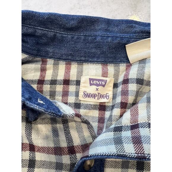 Snoop X Levi XL Mens Button Down Shirt Plaid Denim Collab Extra Large - Picture 2 of 7